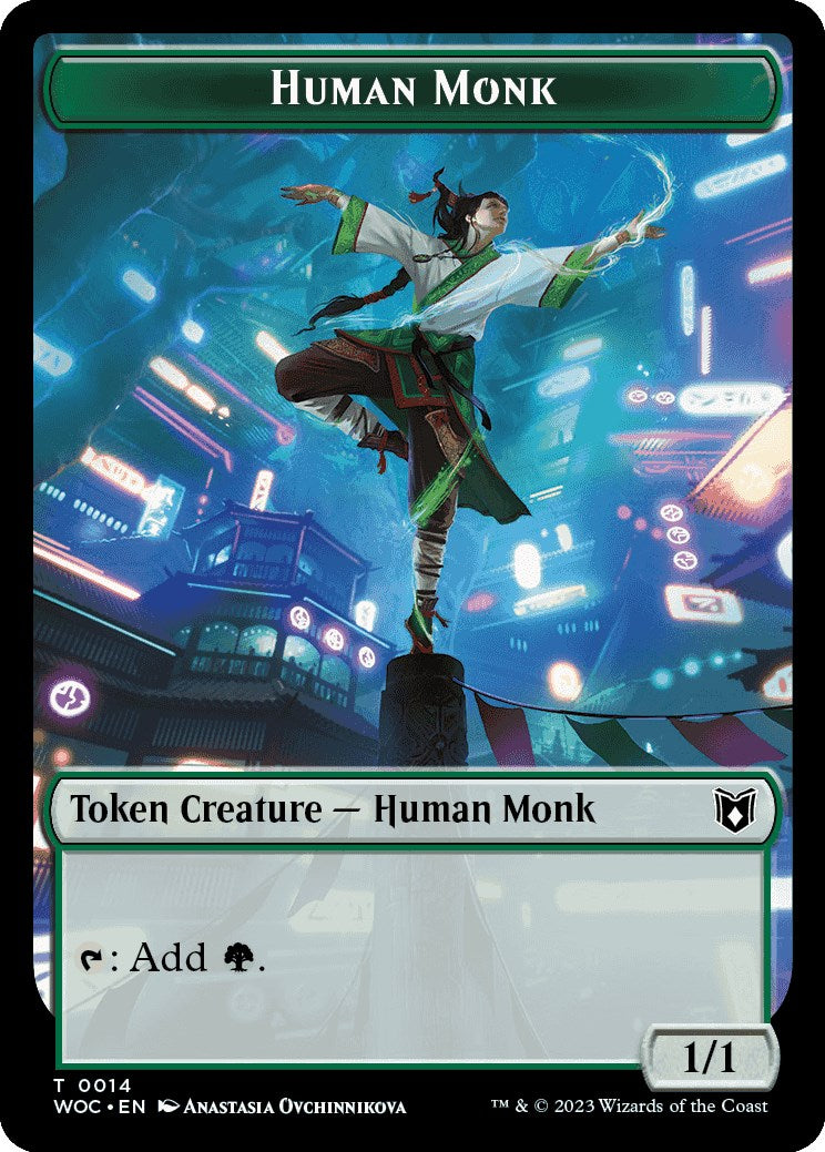 Human Monk // Saproling Double-Sided Token [Wilds of Eldraine Commander Tokens]